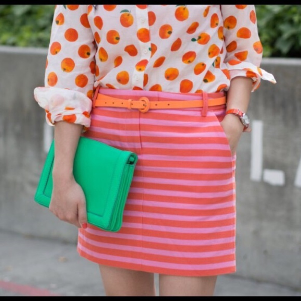 J.Crew Pink & Red Striped Mini Skirt 10